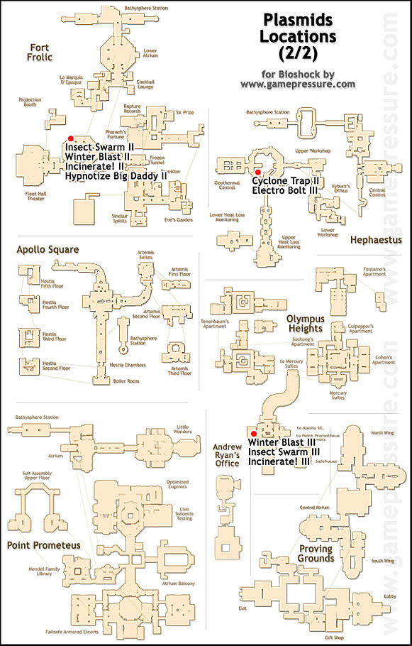 2 - Plasmids-description and maps in Bioshock - Weapons, tonics, and plasmids - Bioshock Game Guide