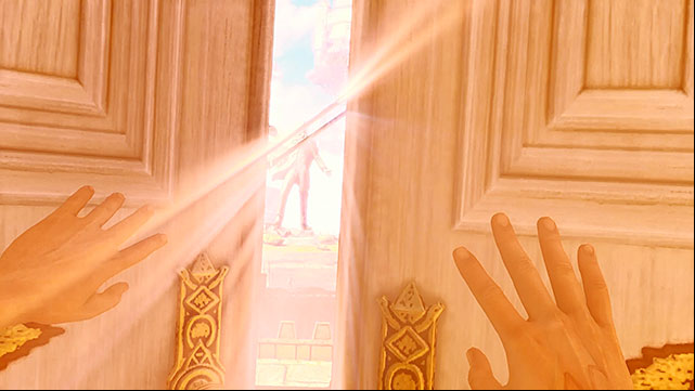 Keep following the navigational arrow until you get to the exit from the temple garden - Find the statue of Columbia | Chapter 2 - Welcome Center - Chapter 2 - Welcome Center - BioShock Infinite Guide