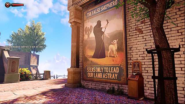 Youll notice a large poster The False Shepherd along the way - Find the statue of Columbia | Chapter 2 - Welcome Center - Chapter 2 - Welcome Center - BioShock Infinite Guide