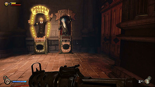 In order to get to the middle ticket stand you must use a nearby door and turn right after reaching a new corridor - Find a gondola to Monument Island | Chapter 5 - Monument Island Gateway - Chapter 5 - Monument Island Gateway - BioShock Infinite Guide
