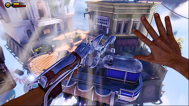 The gondola will soon block your path again and this is the moment when youll have to land on a nearby police barge - Use the sky-lines to reach Monument Island | Chapter 5 - Monument Island Gateway - Chapter 5 - Monument Island Gateway - BioShock Infinite Guide