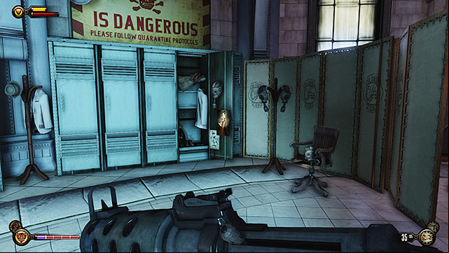 Youll notice an opened locker in the first room to the right of the entrance and you should definitely search it, because you can find Voxophone #13: Tiger by the Tail - Ty Bradley - Find the girl | Chapter 6 - Monument Tower - Chapter 6 - Monument Tower - BioShock Infinite Guide