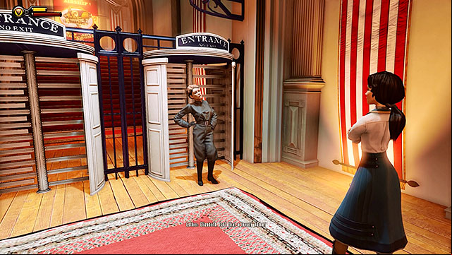 When youre done exploring the arcade proceed towards the entrance to the Gondola Station - Choice: Marigold pin | Chapter 7 - Battleship Bay - Chapter 7 - Battleship Bay - BioShock Infinite Guide