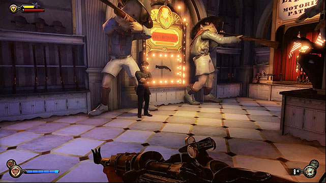 Once youve left the book shop turn right and use the promenade to get to the Toy Soldiers store located next to the carousel - Take Elizabeth to the First Lady airship | Chapter 8 - Soldiers Field - Chapter 8 - Soldiers Field - BioShock Infinite Guide