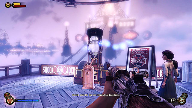 Descend to the promenade located beneath the carousel and turn right - Take Elizabeth to the First Lady airship | Chapter 8 - Soldiers Field - Chapter 8 - Soldiers Field - BioShock Infinite Guide