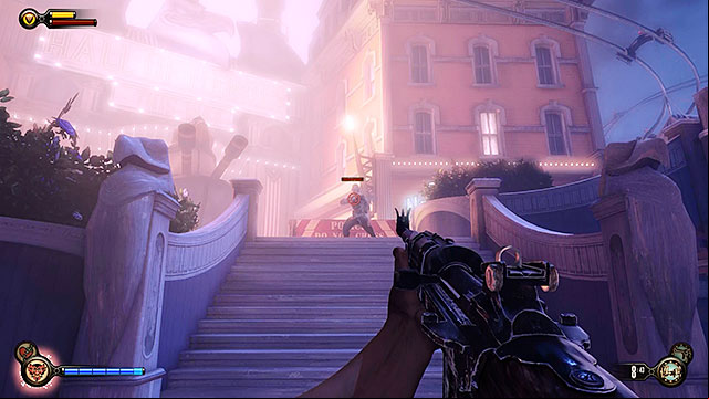You will now have to fight your way back to the beginning of the promenade - Find Shock Jockey at the Hall of Heroes | Chapter 8 - Soldiers Field - Chapter 8 - Soldiers Field - BioShock Infinite Guide