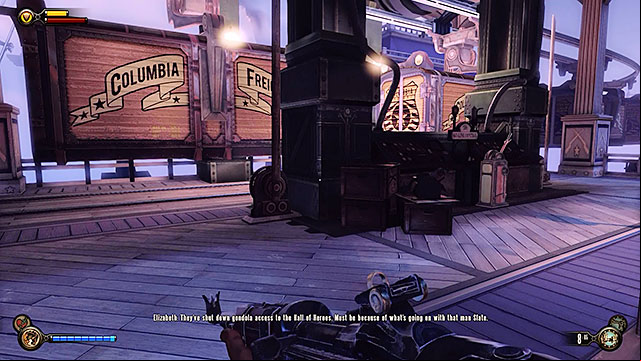 Theres also one more thing for you to do at the station and that is to clear the way to sky-lines in order to use them to get to the Hall of Heroes - Find Shock Jockey at the Hall of Heroes | Chapter 8 - Soldiers Field - Chapter 8 - Soldiers Field - BioShock Infinite Guide