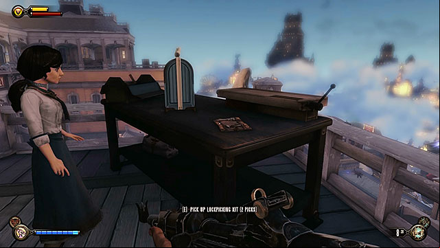 Theres a table near the stairs - Return to Soldiers Field and power up the gondola | Chapter 12 - Return to Hall of Heroes - Chapter 12 - Return to Hall of Heroes - BioShock Infinite Guide
