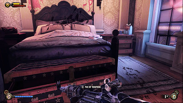Check the large bed to find a Voxophone #33 - Return to Soldiers Field and power up the gondola | Chapter 12 - Return to Hall of Heroes - Chapter 12 - Return to Hall of Heroes - BioShock Infinite Guide