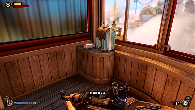 Theres a gondola nearby and it has a locked cabin - Find a way into Finkton | Chapter 16 - Worker Induction Center / Finkton Proper - Chapter 16 - Worker Induction Center / Finkton Proper - BioShock Infinite Guide