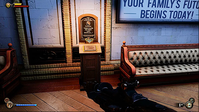 The left corridor also contains a machine used to upgrade vigors and Vantage point #23 - Kinetoscope - Find a way into Finkton | Chapter 16 - Worker Induction Center / Finkton Proper - Chapter 16 - Worker Induction Center / Finkton Proper - BioShock Infinite Guide