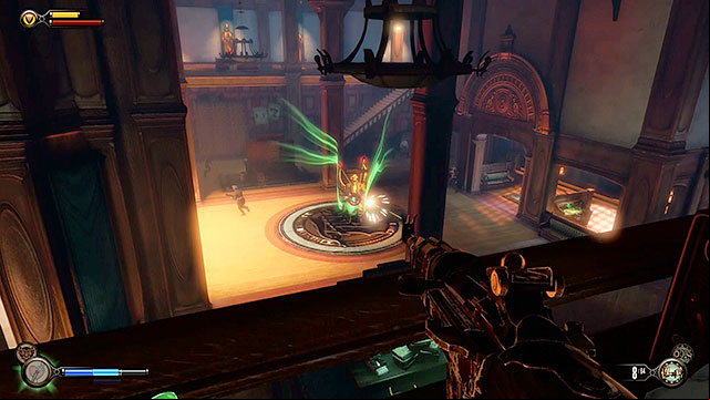 The room on the other side of the door youve just opened is guarded by a Mechanized Patriot and a squad of policemen - Find a way into Finkton | Chapter 16 - Worker Induction Center / Finkton Proper - Chapter 16 - Worker Induction Center / Finkton Proper - BioShock Infinite Guide