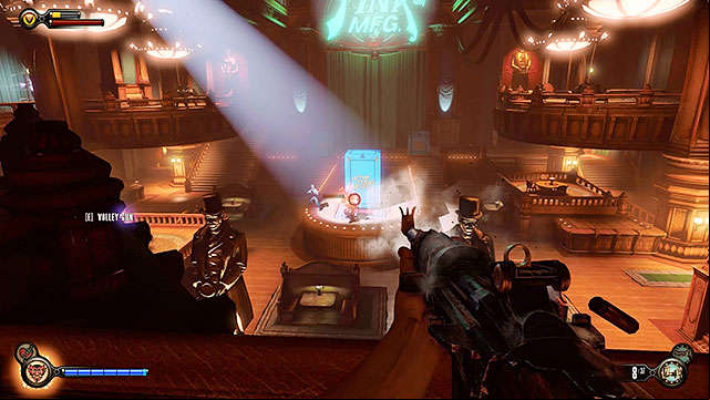 The first wave of enemy units will appear on the stage moments after entering the main area of the club - Go to The Good Time Club and rescue Chen Lin | Chapter 18 - The Good Time Club - Chapter 18 - The Good Time Club - BioShock Infinite Guide