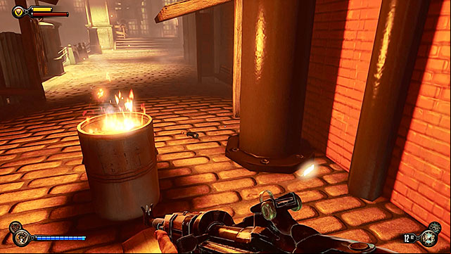 Keep going towards your current destination and youll encounter a pair of beggars attacking a vending machine - Find Shantytowns police impound | Chapter 21 - Shantytown - Chapter 21 - Shantytown - BioShock Infinite Guide