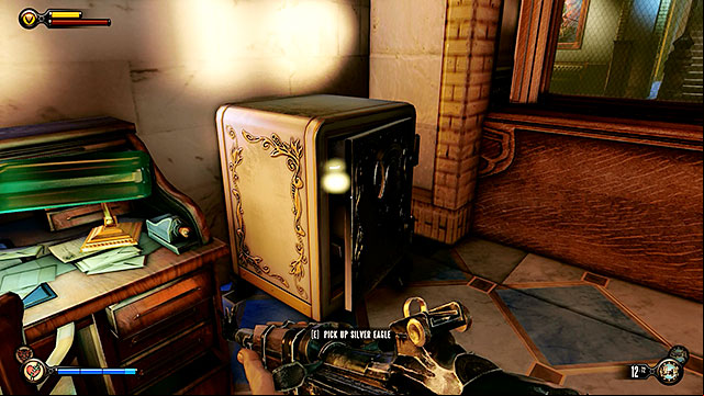 Check the office to the right and youll find an unlocked safe containing a lot of silver - Search for Chen Lins confiscated tools | Chapter 22 - Bull House Impound - Chapter 22 - Bull House Impound - BioShock Infinite Guide