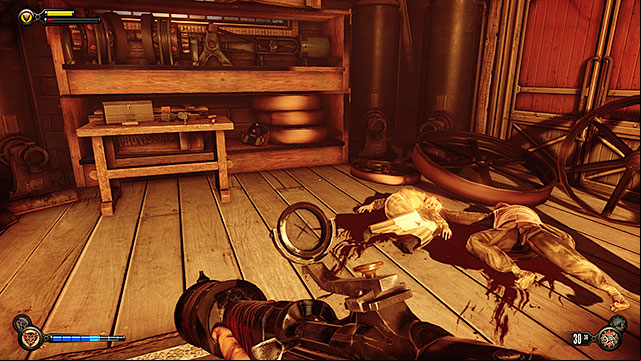 Once youre at the plaza use the fact that the Vox are engaged in battle with the police and quickly make your way to Chen Lins workshop - Return to the gunsmiths workshop part 6 | Chapter 24 - Finkton Proper - Chapter 24 - Finkton Proper - BioShock Infinite Guide