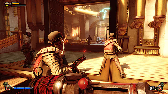 Leave Chen Lins workshop at approach a door located opposite the store - Go to the factory and take back the First Lady airship part 1 | Chapter 25 - On to the Factory - Chapter 25 - On to the Factory - BioShock Infinite Guide