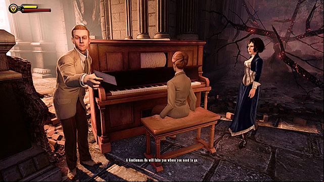 Once youve landed at the Emporia assist Elizabeth in opening a floodgate for the airship and also listen to what the Lutece siblings have to say - Go to Comstock house part 1 | Chapter 28 - Emporia - Chapter 28 - Emporia - BioShock Infinite Guide