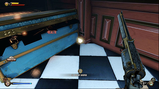Defeat the policemen guarding the bar and find a blue chest located close to the tables reserved for guests - Go to Comstock house part 2 | Chapter 29 - Port Prosperity - Chapter 29 - Port Prosperity - BioShock Infinite Guide