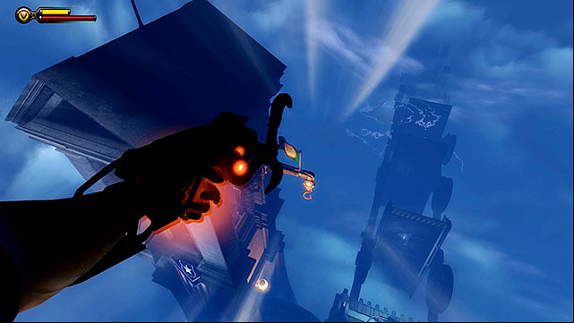 The only way to return to the bridge is to jump through a hole found in the attic and attach Booker to a maintenance hook - Enter Comstock house | Chapter 32 - Comstock House - Chapter 32 - Comstock House - BioShock Infinite Guide