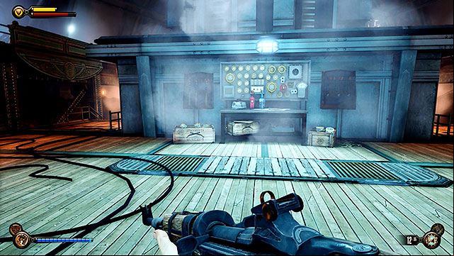 Explore the area near the entrance to this deck to find rifles, Volley Guns and other resources - Find a way to the top deck | Chapter 38 - Engineering Deck - Chapter 38 - Engineering Deck - BioShock Infinite Guide