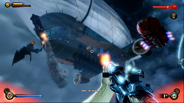 The appearance of the Vox airships will occur some time after the start of the final battle in Chapter 39 - Destroy all Vox zeppelins | Chapter 39 - Command Deck - Chapter 39 - Command Deck - BioShock Infinite Guide