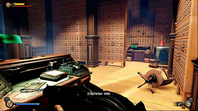 Once Elizabeth has deciphered the code use the typewriter to open a secret ageway located behind a bookshelf - Side mission: Find the Vox code | Chapter 31 - Memorial Gardens - Chapter 31 - Memorial Gardens - BioShock Infinite Guide