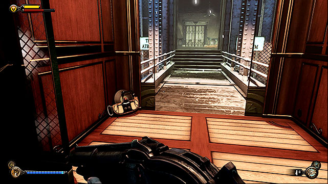 The Atrium - inside an elevator used to return to the security gate - Chapters 32-35 | Voxophones in BioShock Infinite - Voxophones - BioShock Infinite Guide
