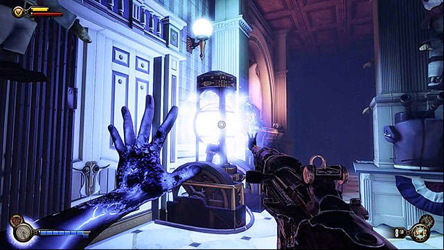 Once youve entered the store use the Shock Jockey vigor on a generator located in the middle of the room, gaining access to the back area - Introduction | Gear in BioShock Infinite - Gear - BioShock Infinite Guide