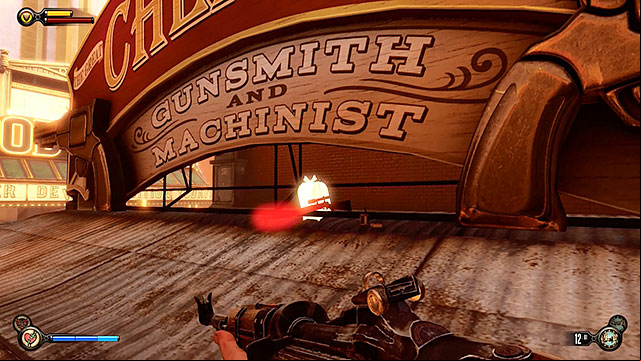 Plaza of Zeal - under the sign of the gunsmiths workshop - Chapters 17-18 | Gear in BioShock Infinite - Gear - BioShock Infinite Guide