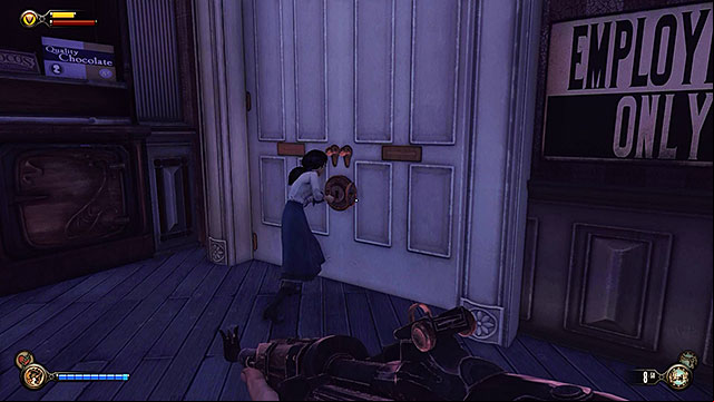 Theres a weapons upgrade station at the end of the ticket hall, near a kinetoscope - Safes and locked doors (chapters 8-28) | Lockpicks in BioShock Infinite - Lockpicks - BioShock Infinite Guide