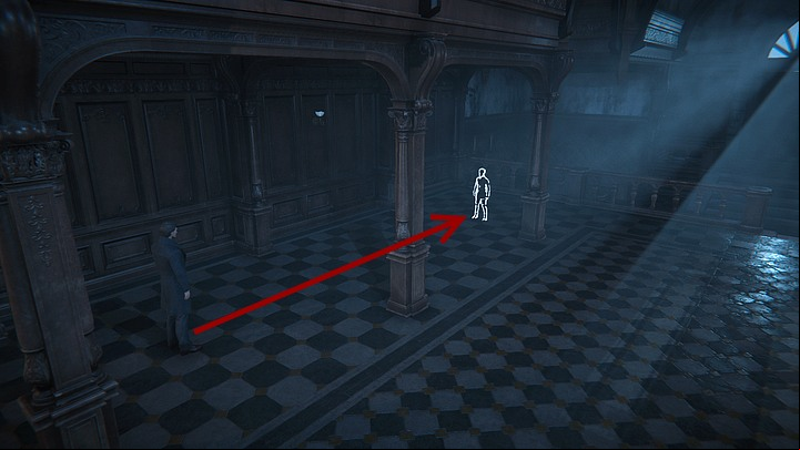 Then, the boy will appear somewhat further (once again between the columns), so go to him, slowly, trying to keep to a straight line (use the squares on the floor to picture it) - Find Andrew | Walkthrough - Chapter 5 - Black Mirror Guide
