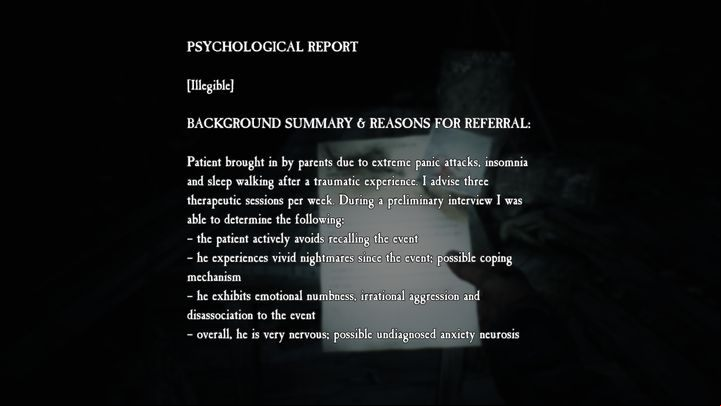 This item can be found in camp B - Psychiatrists notes in Blair Witch - Secrets - Blair Witch Guide