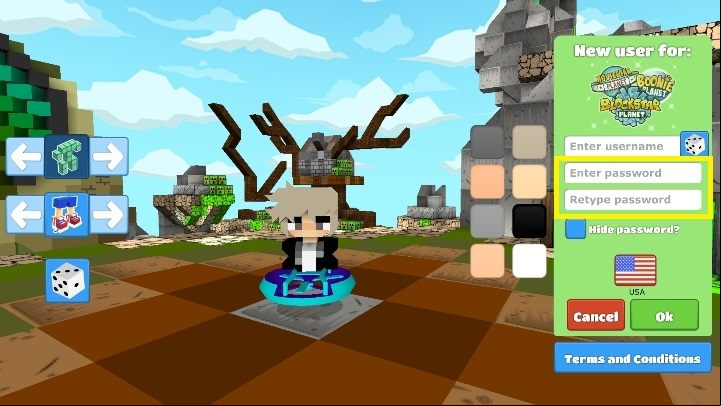 After selecting a hero and selecting his or her name, come up with a for your - Step 2 - Character creation in BlockStarPlanet - 10 steps to start - BlockStarPlanet Guide