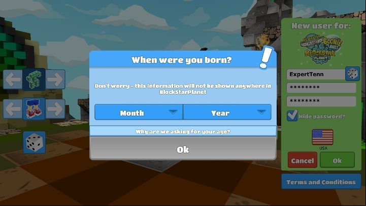 When you click OK, the game will ask you for the date of your birthday - Step 2 - Character creation in BlockStarPlanet - 10 steps to start - BlockStarPlanet Guide