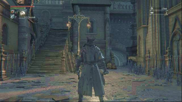 After you exit the sewers, on the right, you can spot a dog baying by the house - Central Yharnam - Sewers | Walkthrough - Walkthrough - Bloodborne Game Guide & Walkthrough