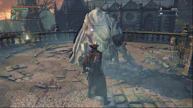 The perfect moment to use your full-charged attack will happen when the enemy will slowly raise his orb. - Cathedral Ward | Walkthrough - Walkthrough - Bloodborne Game Guide & Walkthrough