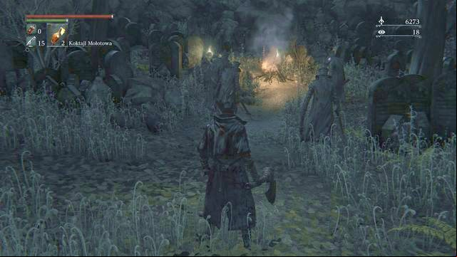 In the end go towards the campfire from the side shown on the screenshot above - Cathedral Ward - after the fight with Vicar Amelia | Walkthrough - Walkthrough - Bloodborne Game Guide & Walkthrough