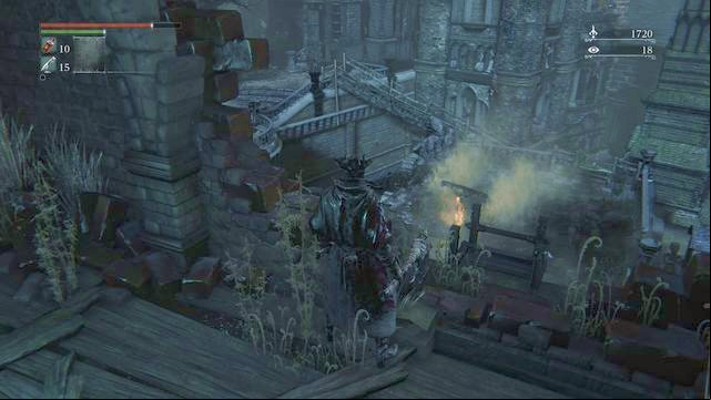There are short breaks during the shooting - Old Yharnam | Walkthrough - Walkthrough - Bloodborne Game Guide & Walkthrough