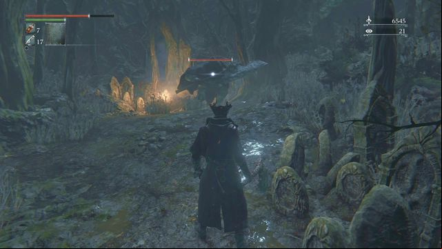 Watch out for the long range of attack. - Forbidden Woods | Walkthrough - Walkthrough - Bloodborne Game Guide & Walkthrough