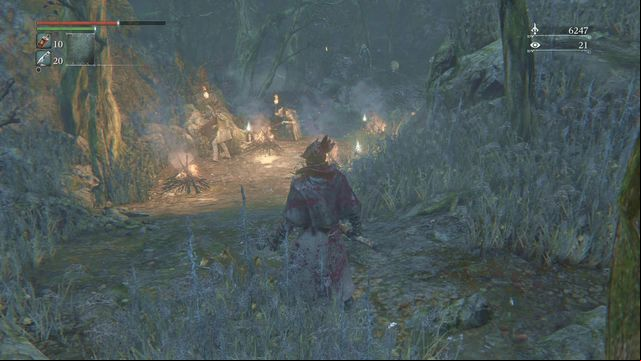 There are a lot of enemies around the bonfires. Watch out not to be burned, because a lot of Oil Urns will fly in your direction. - Forbidden Woods | Walkthrough - Walkthrough - Bloodborne Game Guide & Walkthrough