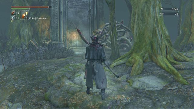 A bit further, where you can turn right, make that turn, towards the enemy that you can see in the screen above - Forbidden Woods | Walkthrough - Walkthrough - Bloodborne Game Guide & Walkthrough