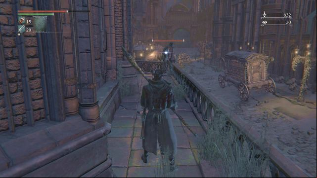 Immediately behind the spot where a shooter stands on a balcony, on the left you will find elevator. - Yahargul, Unseen Village - Yahargul Chapel | Walkthrough - Walkthrough - Bloodborne Game Guide & Walkthrough