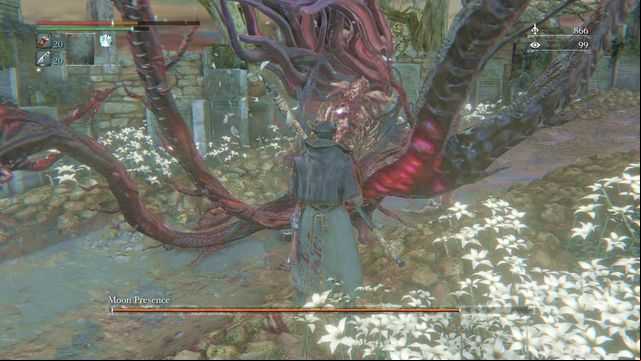 Dodging at the right moment allows you to attack the bosss back. - Moon Presence | Boss Fights - Boss Fights - Bloodborne Game Guide & Walkthrough
