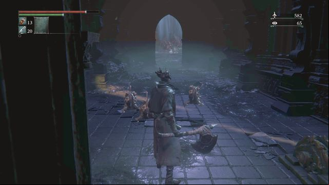 By crawling enemies at the bottom. - Upper Cathedral Ward | Walkthrough - Walkthrough - Bloodborne Game Guide & Walkthrough
