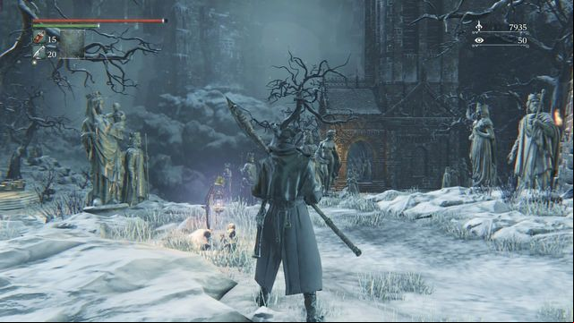 The main court - on the left main road, on the right elevator activated later. - Forsaken Castle Cainhurst | Walkthrough - Walkthrough - Bloodborne Game Guide & Walkthrough