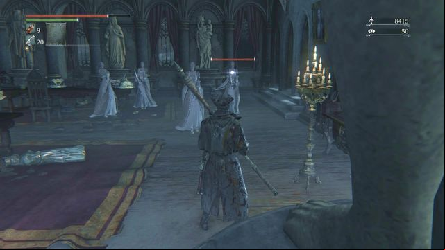 Lots of phantoms in the middle of the room. - Forsaken Castle Cainhurst | Walkthrough - Walkthrough - Bloodborne Game Guide & Walkthrough