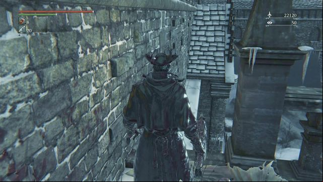 Then you can return to the balcony and go to the left - there, near the wall, you will see a hole in the barrier (screen) - Forsaken Castle Cainhurst | Walkthrough - Walkthrough - Bloodborne Game Guide & Walkthrough