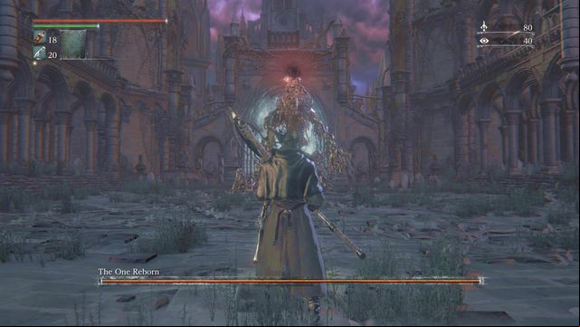 Boss attacks (bullet) immediately after you enter the court. - One Reborn | Boss Fights - Boss Fights - Bloodborne Game Guide & Walkthrough