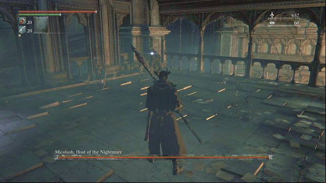 Battle with Micolash is divided into two phases fought on almost identical, small balconies. - Micolash, Host of the Nightmare | Boss Fights - Boss Fights - Bloodborne Game Guide & Walkthrough